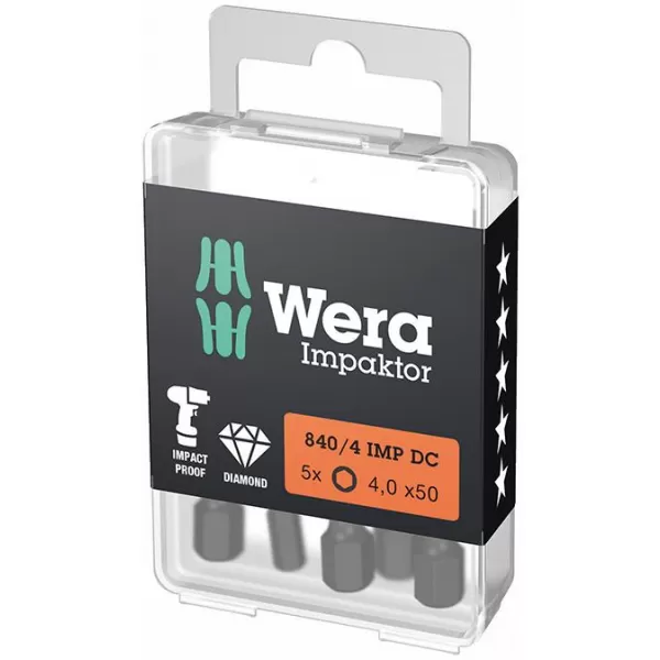 Bit šroubovací 1/4" DIN 3126 E6,3 Vnitř. šestihr. 5x50mm Balení 5 ks Wera 5157645001